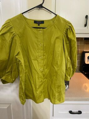 Rachel Lime Green Puff Sleeve Button-Front Top
